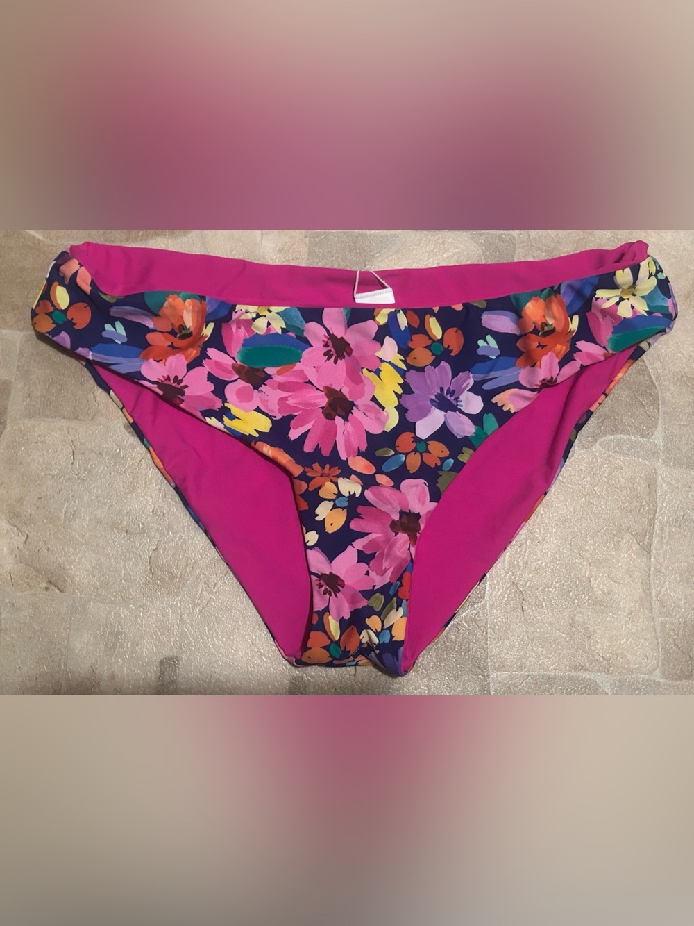 Cupshe Women's Floral Bikini Swimwear Swim Bottoms Size L Pink Reversible